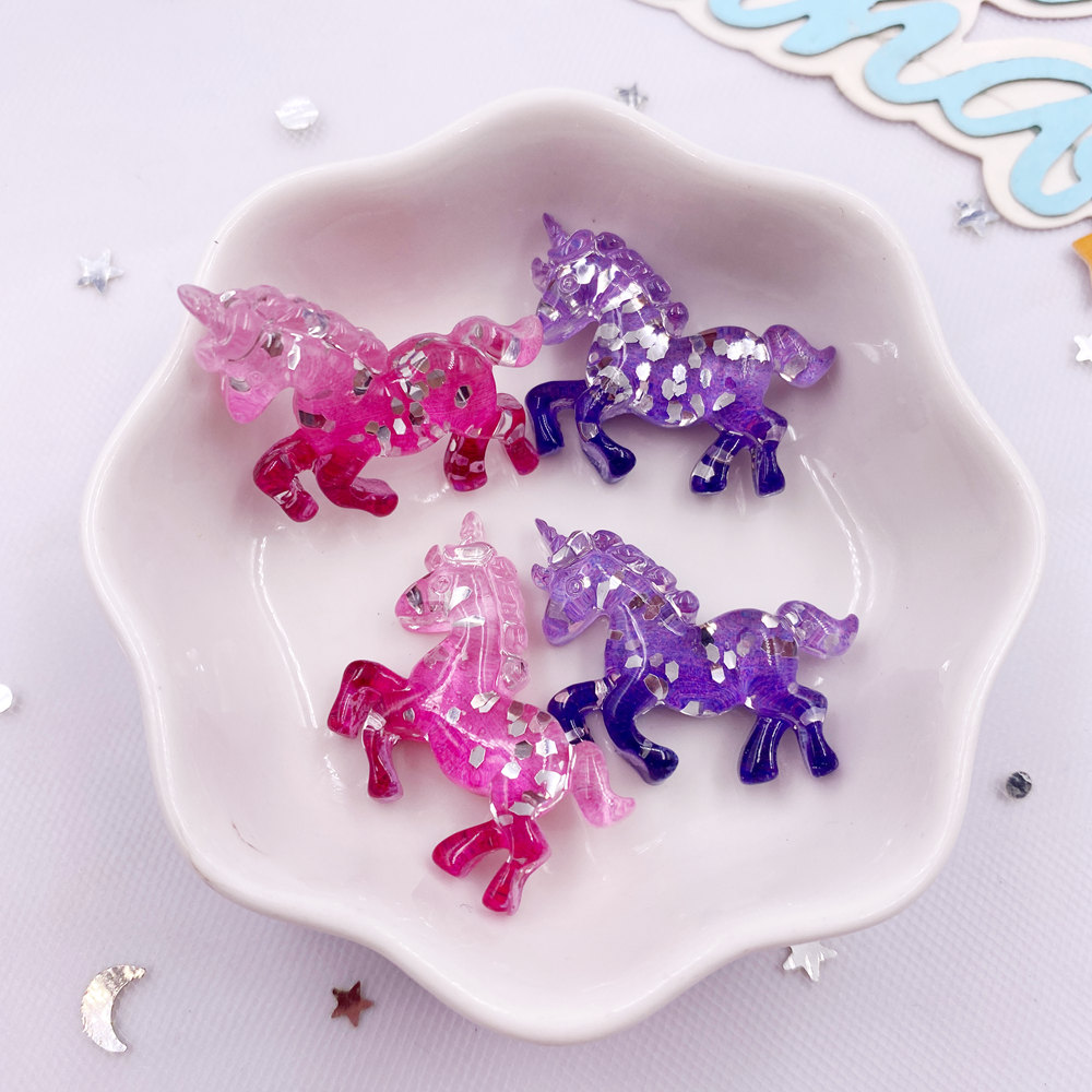 Paradise Jewelry & Watches Llc - 6PCS Colorful Resin Glitter 3D Unicorn